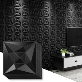 Greymond Black PVC 3D Wall Panels, 33 Pack 11.8''x11.8''Geometric Design for Modern Home Decor Upgrade, Textured Tile Decorative & Paintable for Living Room Lobby Bedroom Hotel Office