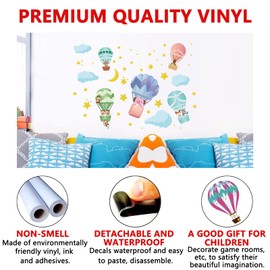 AnFigure Animals in Hot Air Balloons Wall Decals Elephant Deer Monkey Wall Stickers Kids Room Boys Room Bedroom Nursery Bedroom Playroom Wall Decor