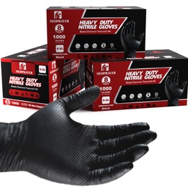 MEDPRAYER Industrial Nitrile Gloves – Heavy Duty Disposable Mechanic Gloves with Diamond Texture, Latex & Powder Free, 8 Mil Black 1000 pcs L