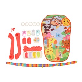 Baby Kick Piano Infant Mat Cartoon Forest Animal Pattern Infant Music Light Gym Play Mat with Rattle Red