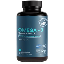 Omega-3 Supreme 1400 mg Wild Alaskan Fish Oil | IFOS Certified EPA DHA, Sustainable, Burpless, Veg Enteric Coated for Absorption (3 Mo Supply,180 Softgels)