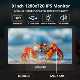 9 Inch Small Monitor, Raspberry Pi Monitor Built-in Speakers, Mini Monitor 1280 x 720, HDMI Monitor 60 Hz 3ms IPS Screen Display Security Monitor for Raspi CCTV Camera Car HDMI VGA Input Metal Shell
