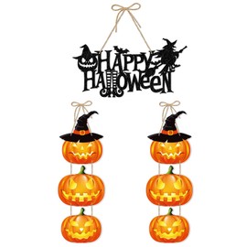 Happy Halloween and Pumpkin Door Sign Paper Hanging Decorations for Halloween Party Home Front-Porch Door Hanger Indoor Decorations