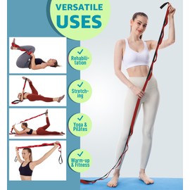 JZOONPVA gradient fitness therapy stretching belt, 12 circle multi ring stretching belt (1.5 inches wide x 86.6 inches long), therapy equipment, yoga stretching belt, leg stretcher. Both men and women are welcome.(RED)