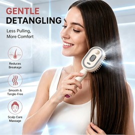 New 5‑in‑1 Electric Mist Air Cushion Massage Hair Brush, Self‑Cleaning Anti‑Tangle Hair Care Comb, Shine Boost for Dry & Frizzy Hair, Ideal for Ladies (Pink)