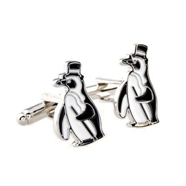 MRCUFF Penguin Top Hat Cane Formal Winter Pair of Cufflinks in a Presentation Gift Box & Polishing Cloth, microfiber, gemless