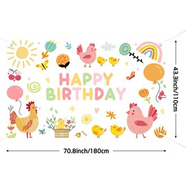 Lofaris Lofaris Chicken Birthday Party Banner Happy First Birthday Decorations for Girls Farm Animals Theme Newborn Baby Photo Backdrop Supplies (70.8x43.3inch)