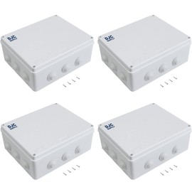 DJC Supply Co. 4" x 4" x 2.75" PVC Waterproof Plastic Junction Conduit Box with Pre Molded 3/4" & 1" Conduit Holes (12" x 10" x 4.75", 4 Pack)