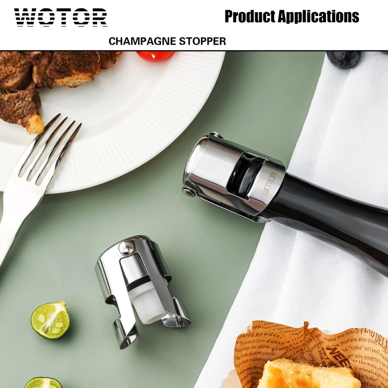 WOTOR Champagne Stoppers Stainless Steel, Prosecco Bottle Stopper with Food