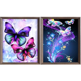 VEGCOO 2 Packs Embroidery Cross Stitch Kits for Beginners Adults, Pre-Printed Stamped Butterflies Embroidery Kits 11CT Needlework Kit DIY Artwork for Adults Kids Girls Home Wall Decoration(30x40cm)