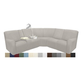 ROFASVCO Reclining Sectional Couch Covers L Shape Waterproof Washable Recliner Sofa Cover for L Shaped Sectional Super Stretch Soft Corner Recliner Slipcovers (5 Seater 1 Console Cover, Khaki)