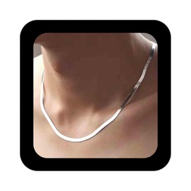 Enautoabs Minimalistische Silberne Fischgrätenkette Halskette Flache Schlangenhalskette Fischgrätenkette 3mm Plattiert Fischgrätenhalskette Halskette Schmuck Für Frauen