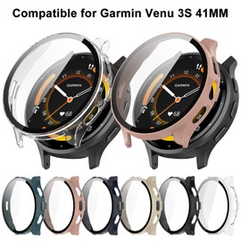 HXFRTYU 8 Pack Case for Garmin Venu 3S 41MM Screen Protector, Hard PC Bumper Overall Protective Tempered Glass Cover Accessories for Garmin Venu3S