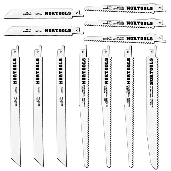 NORTOOLS Reciprocating Saw Blade Set, 12 PCS HSS & HCS Cutter Wood Saw Blade Set for Metal Adapted to Bosch DEWALT Makita