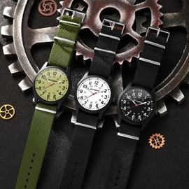 findtime Watch Men's Watch Military Watches for Men Analogue Quartz Men's Watch Nylon Strap Field Military Watch Men Outdoor Wristwatches, black and white, Strap.