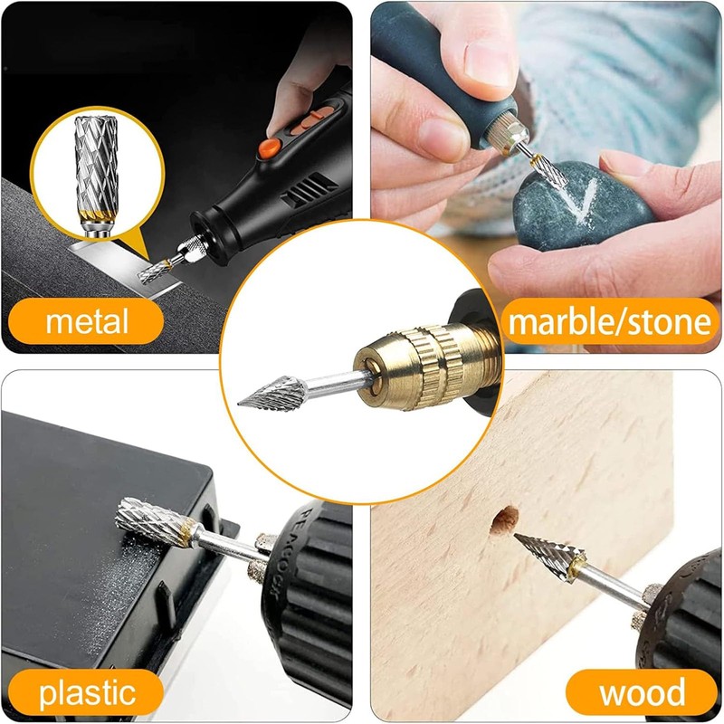 10Pcs Long Carbide Burr Set,Double Cut Carving Bits for Rotary