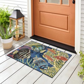 Liora Manne ESENCIA Indoor/Outdoor Power Loomed Latex Back Non Slip Mat - Transitional Coastal Fish Colorful (Fish Navy) (2'5" x 3'11")