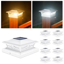 VOLISUN Solar Post Cap Lights: 8 - Pack Outdoor Deck Post Cap Lights White for Dock Fence Waterproof 2 Color Modes,4x4/6x6 Wooden/Vinyl Posts