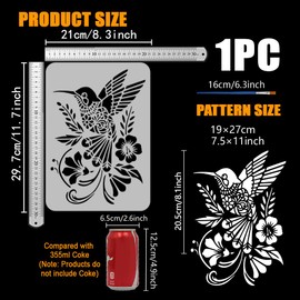 FINGERINSPIRE Hummingbird Painting Stencil with Brush 21x29.7cm Flowers Hummingbird Template Reusable Hummingbird Pattern Stencil Animal Theme Template Flower Leaves Stencil for DIY Decoration