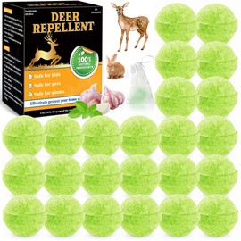 24 Pack Deer Rabbit Repellent Outdoor - Natural Peppermint Oil Deer Repellent Balls, Bunny Deer Deterrent for Trees Plants Garden Lawn Yard, Powerful Deer Repellant Keep from Eating Flowers, Pet Safe