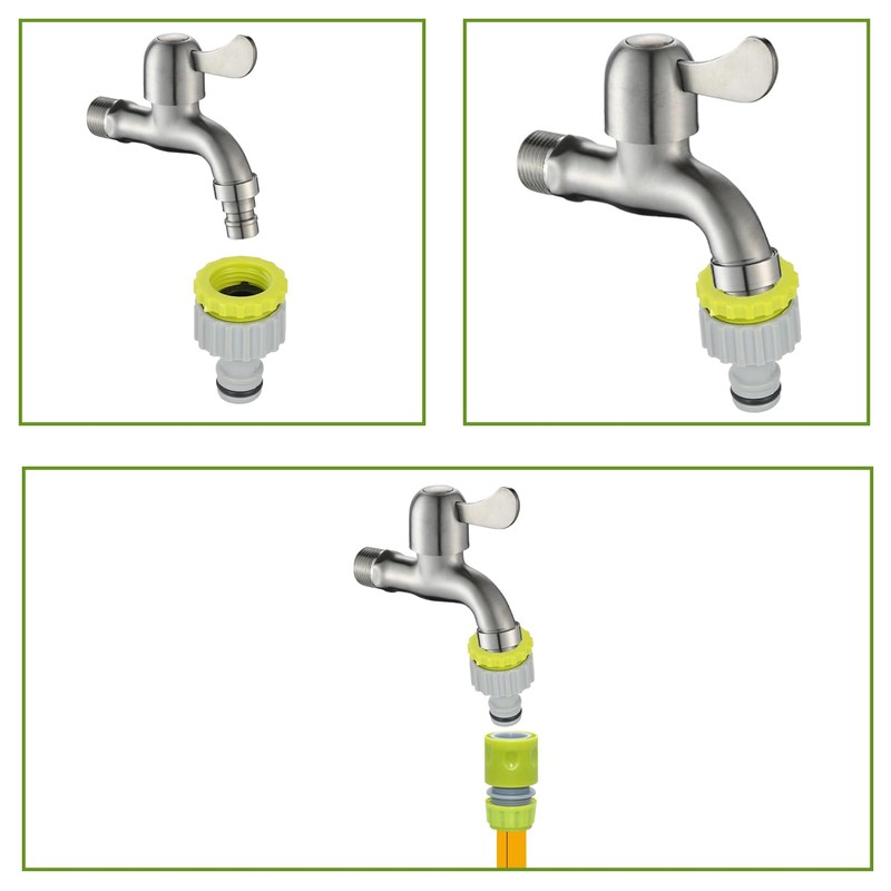 3 Piece Tap Connector, 1/2 Inch 3/4 Inch 2-in-1 Hose
