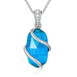 HPQQ Necklace for Women 925 Sterling Silver Dainty Gemstone Pendant Fine Jewelry Birthday Christmas Gifts for Women Her, Large, Sterling Silver, Topaz