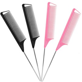 Rat Tail Comb,Parting Comb,Metal Long Steel Pin Rat Tail Combs set,Combs for Hair Stylist,Hair Combs for Women(4Packs,Black,Pink):_black