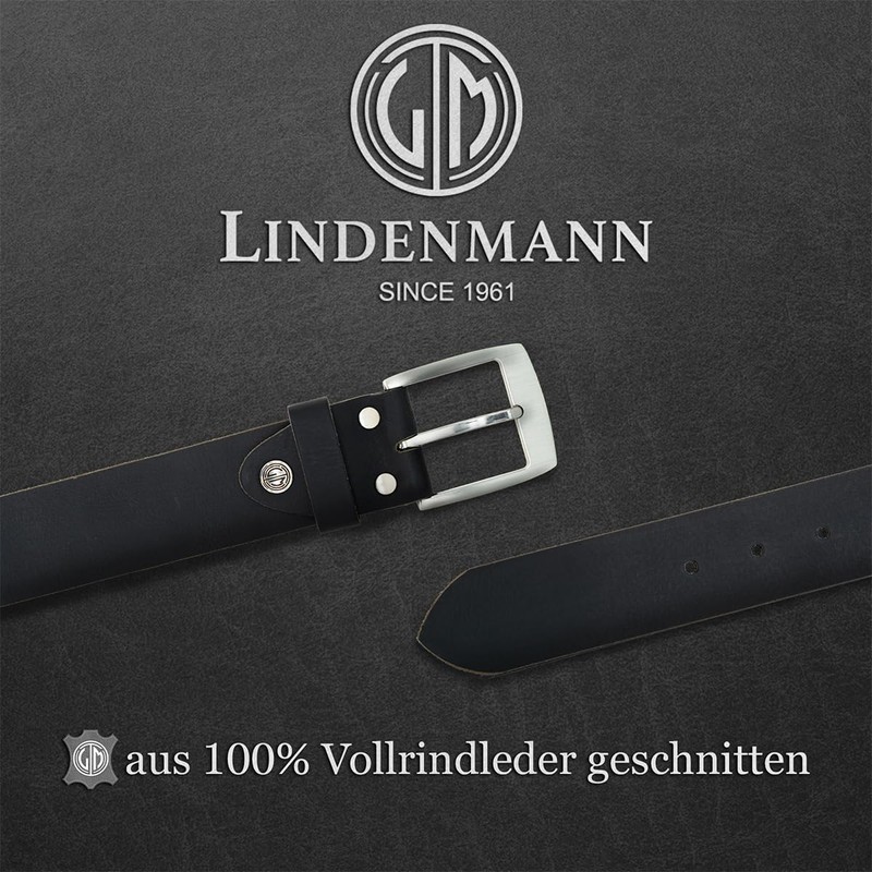 LINDENMANN Men's Buffalo Leather Belt 40 mm Black, black