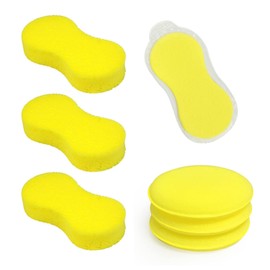 6-teiliges Autowasch-Baumwoll-Set, 3 gelbe Autowaschschwämme und 3 gelbe Wachsschwämme, große Mehrzweck-Reinigungsschwämme für Küche, Badezimmer, Autos