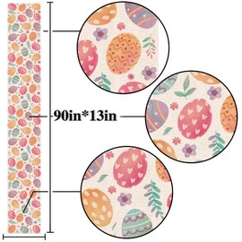 Nepnuser Linen Happy Easter Table Runner 90 inches Long Spring Easter Egg Decoration Farmhouse Home Dining Room Kitchen Table Decor