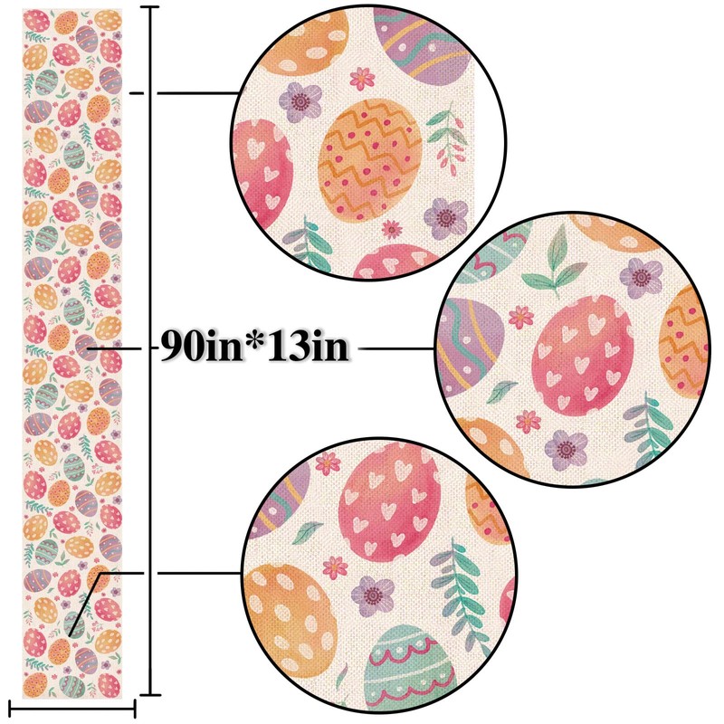 Nepnuser Linen Happy Easter Table Runner 90 inches Long Spring