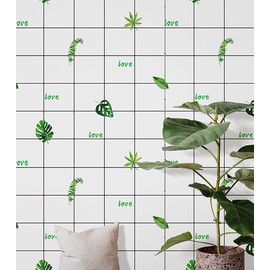 JZ·HOME Floral Peel and Stick Wallpaper 17.7"×9.8ft Green Tropics Leaves Grid Removable Self Adhesive Contact Paper for Kids Bedroom Backsplash Furniture Wall Decor