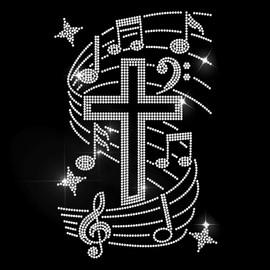 MAYJOYDIY Cross Music Note Rhinestone Iron on Hotfix Transfer Star Heat Transfer Sticker Gothic Christian Cross Bling Clothing Decoration Applique for Shirt Bag Hat Jacket Jeans Shoes DIY Crafts