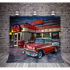 VIDMOT 50's Rock Roll Diner Backdrop 1950s Vintage Car Retro Nostalgia Photography Background 8x8ft Photo Shooting Studio Props Party Decor BJLSVV798