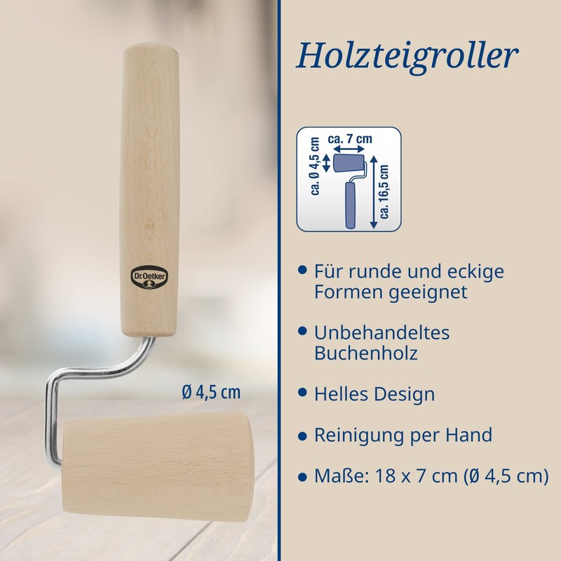 Dr. Oetker Wooden Rolling Pin - High Quality Beech Wood