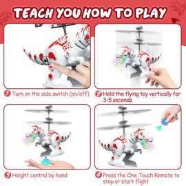 2 Pack Flying Dinosaur Toy Parachute Figures,Flying Orb Ball Toy Parachute Figures with LED Light Flying Ball Drone with 2 Remotes Indoor Outdoor Boys Girls Adults Gifts for 6 7 8 9 10 11 12+ Year Ol