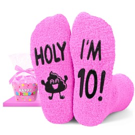 HAPPYPOP Birthday Socks Gift - Fuzzy Coral Fleece Cupcake Packaging for 10 Year Old Girls Tween Birthday Present DIY Fun Cozy Warm Socks