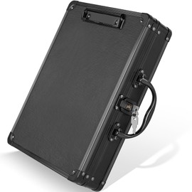 Sooez Key Lock Clipboard Storage Box, Heavy Duty Clipboard with Storage, Aluminum Locking Briefcase with Handle, Combination Lock Box Maximum Security, Large Capacity for 400 Sheets & Tablet, Black