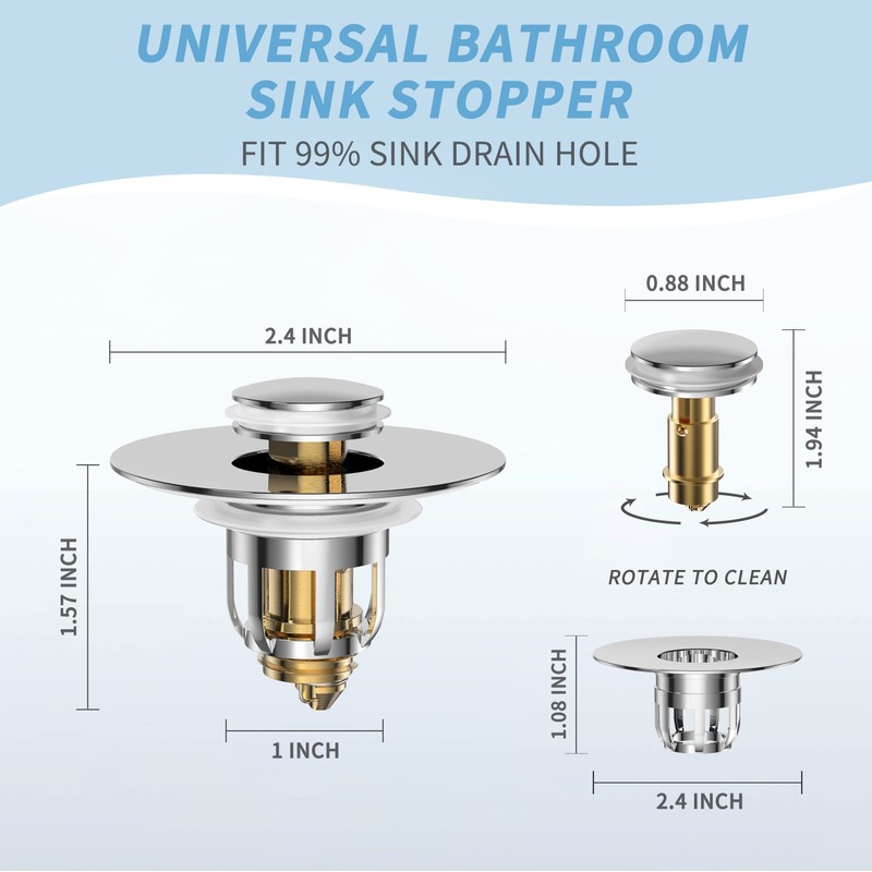 Universal 2 in 1 Bathroom Sink Stopper, Pop Up Bathroom
