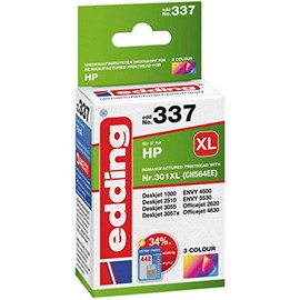 edding Ink Cartridge Replaces HP 301XL, CH564EE Compatible Cyan, Magenta, Yellow EDD-337 18-337