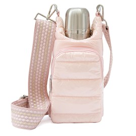 LESCATO Original Crossbody Water Bottle Holder Bag with Strap.Stylish Puffer Bag.Pockets for Phone & Accessories.BEST GIFT (Baby Pink)