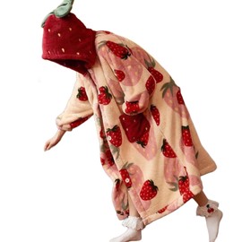 KQCQZ Cute Strawberry Pajama Set for Women Cozy Flannel Robe - Soft Plush Long Loungewear Clothes Home Wear for Fall & Winter (Pajama,X-Large)