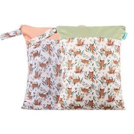 MOMIGO 2 pcs/set Wet Dry Bags for Baby Cloth Diapers - Reusable, Washable for Stroller, Diapers, Toiletries, Travel Bags, Beach, Pool, Gym Bag with Two Zippered Pockets 11.8 * 15.7 inch（Pink）