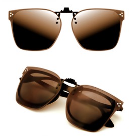 CREYESTAL Polarised Sunglasses Attachment Glasses, Sunglasses Clip, Liftable and Ultralight, Men, Women, 100% UV400, Brown Glasses