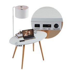 FENLO Future Oval - 45.5" Mid-Century Desk with Charging Station, Home Office Desk with USB, USB-C, and Power Outlet, Smart Work Table for Home Office, Round Table with USB Charging (White)