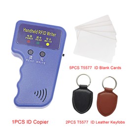 HECERE Handheld 125khz Copier RFID Smart ID Card Duplicator Used for T5577 or EM4305+5pcs ID rewrite Cards +ID Leather Key Fob 2pcs