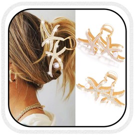 Zoestar Starfish Hair Clips Gold Pearl Hair Clip Claw Large Metal Hair Clips Rhinestone Hair Accessories for Women and Girls (Pack of 2)