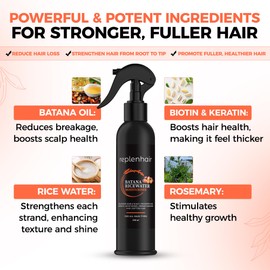 Replenhair Rice Water Batana Hair Growth Spray - Leave In Conditioner Infused with Batana Oil & Essential Oil for Hair Growth, Reduces Hair Fall, Dandruff & Promotes Thicker Hair - 250ml