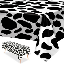 54x108 inch Plastic Cow Print Tablecloth Animal Safari Table Cover Zoo Theme Table Cover Rectanglar Waterproof Tablecloth for Kids Birthday Baby Shower Zoo Jungle Safari Themed Party Decorations