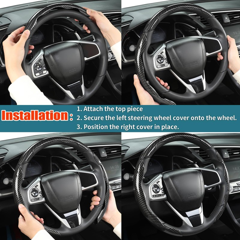 GIANT PANDA Carbon Fibre Pattern 3 Piece Steering Wheel Cover